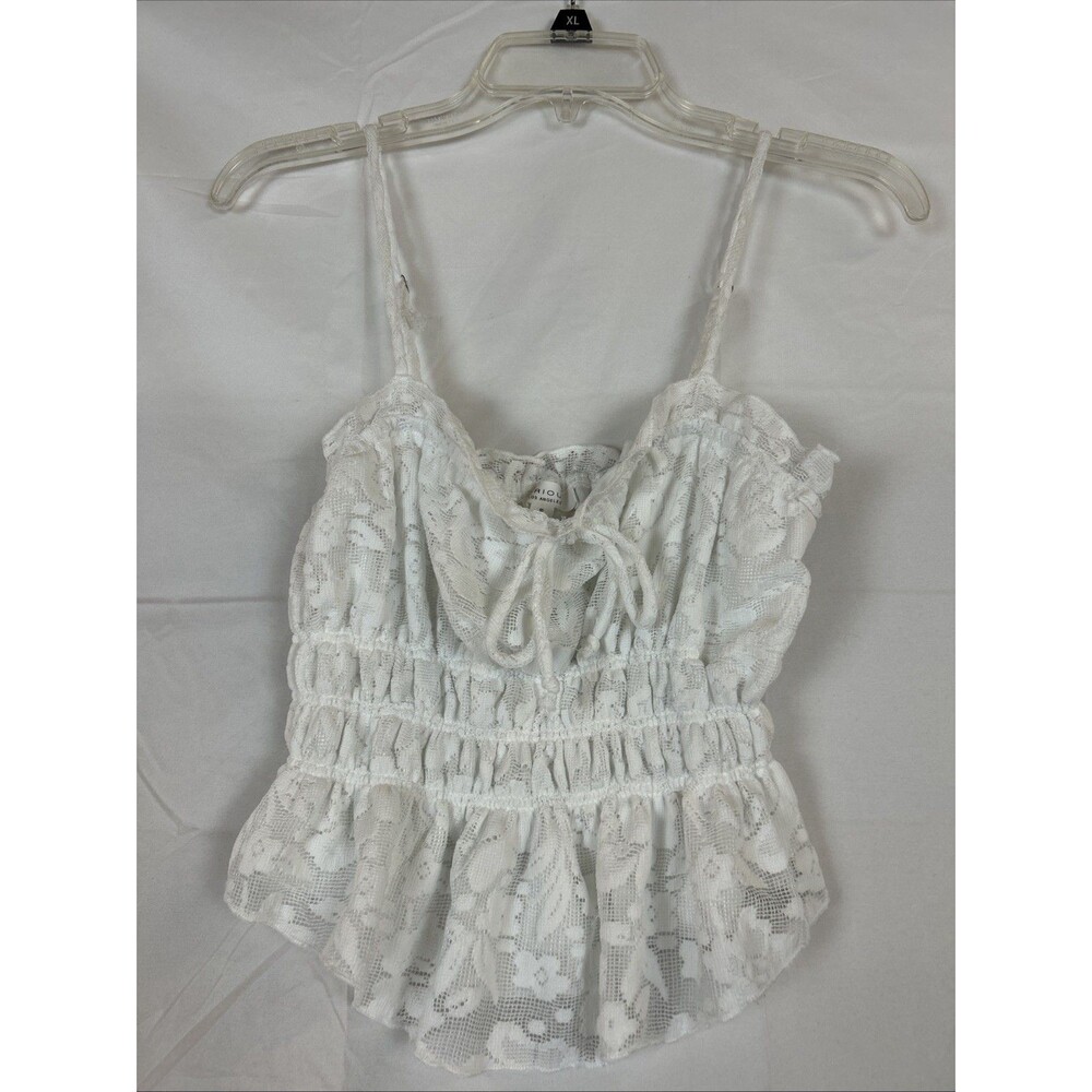 Kirious White Crop Tank Top Floral Lace Sz S Feminine Minimalist Beachy Fairy